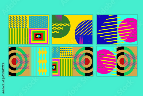 Modern memphis background set covers, great design for any purposes. Colorful trendy illustration