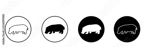 Hippopotamus vector icon set isolated on white background. Collection of camel silhouette flat illustrations.