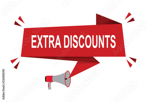 Extra Discount vector illustration. Red vector banner with megaphone and white background.