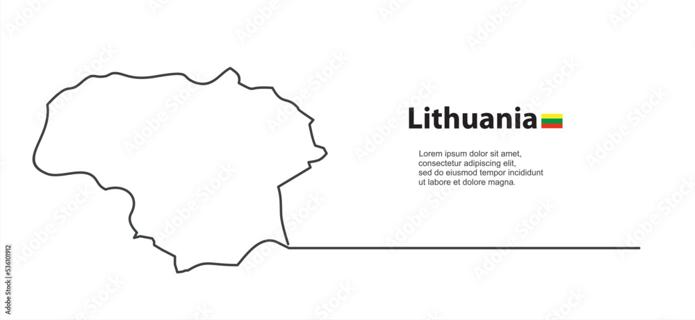 Continuous one line drawing of map Lithuania