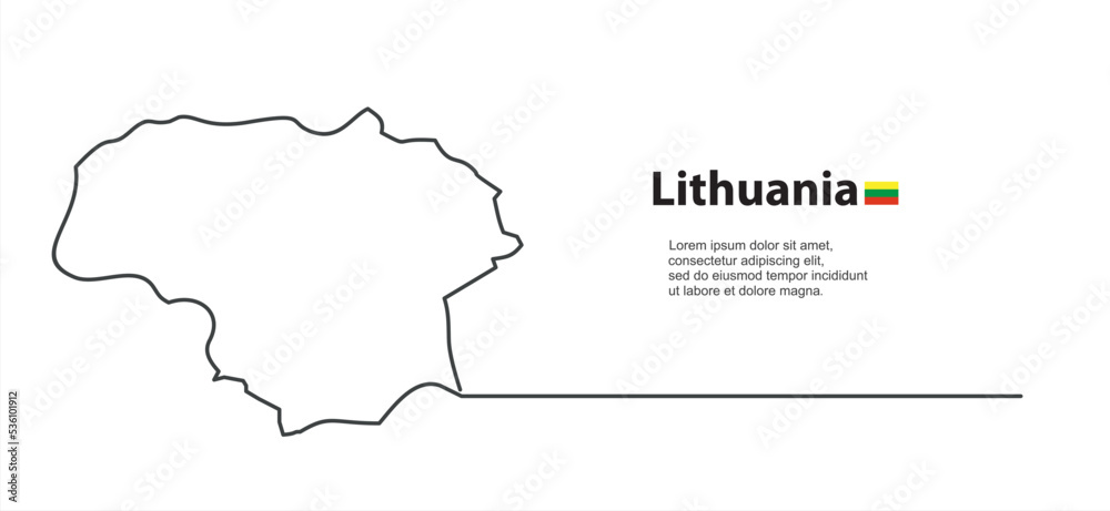 Continuous one line drawing of map Lithuania Continuous one line drawing of map Lithuania
