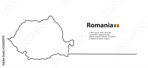 Continuous one line drawing of map Romania