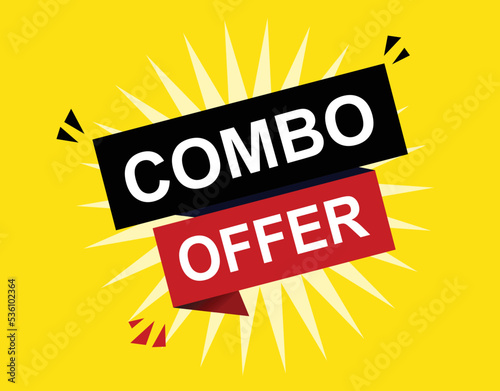 Vector Illustration Combo Offer. Red and black vector label with yellow background.