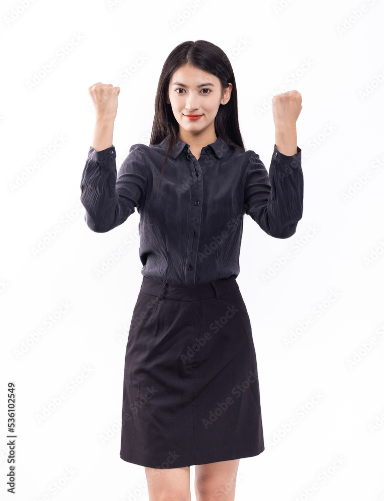 Business woman in black blouse and skirt on white background Business woman in black blouse and skirt on white background
