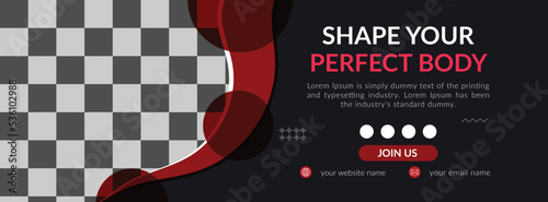 Gym and fitness social media post cover template design set. Suitable for social media cover banner, and web internet. 