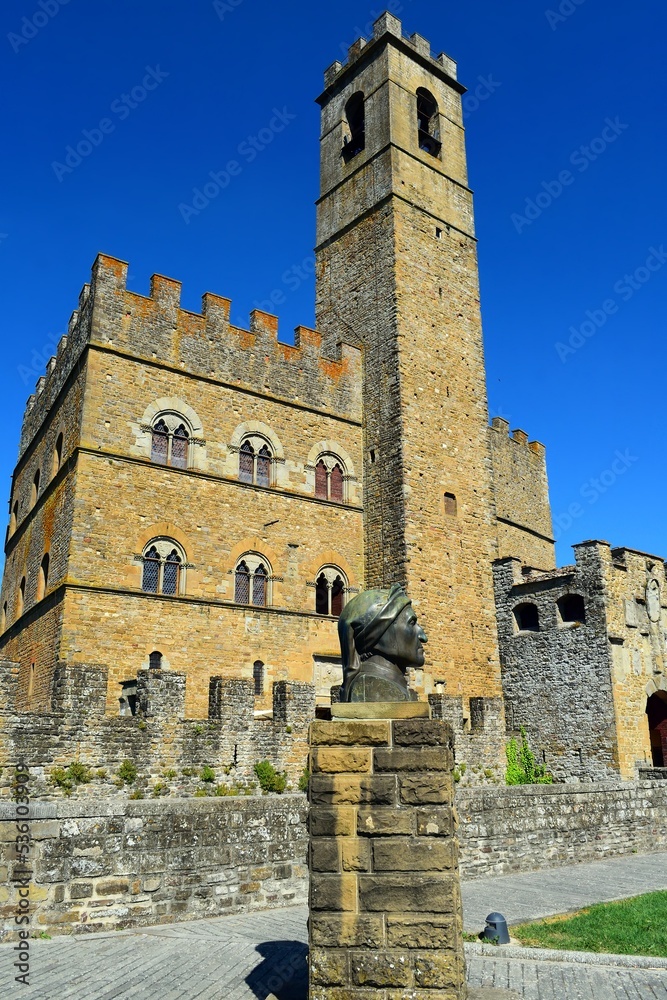 view of the medieval castle of the Conti Guidi in Poppi in the city of Arezzo in Tuscany, Italy