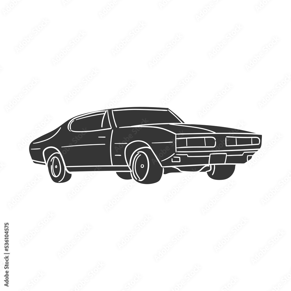 Muscle Car Icon Silhouette Illustration. Retrp Transport Vector Graphic Pictogram Symbol Clip Art. Doodle Sketch Black Sign.