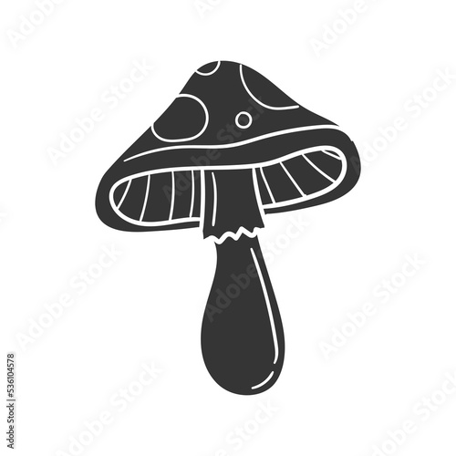Mushroom Icon Silhouette Illustration. Amanita Muscaria Vector Graphic Pictogram Symbol Clip Art. Doodle Sketch Black Sign.