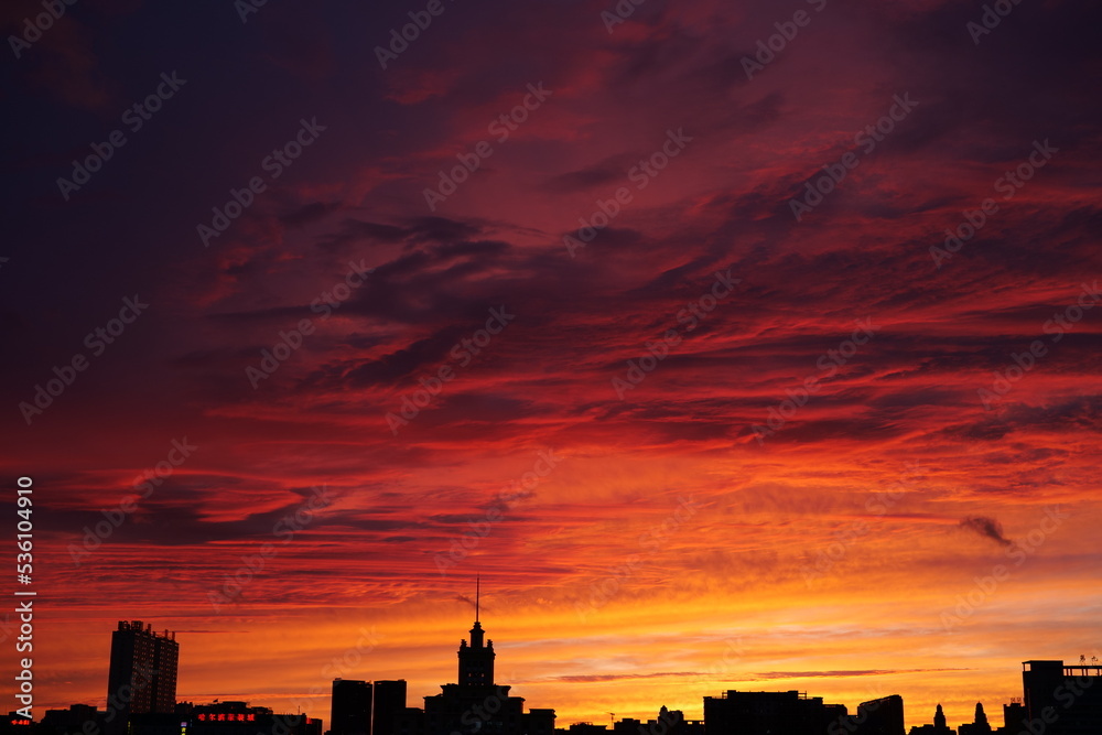 sunset over the city in Harbin