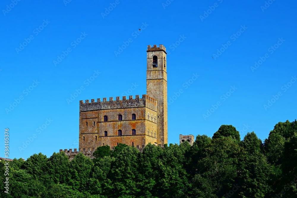 view of the medieval castle of the Conti Guidi in Poppi in the city of Arezzo in Tuscany, Italy