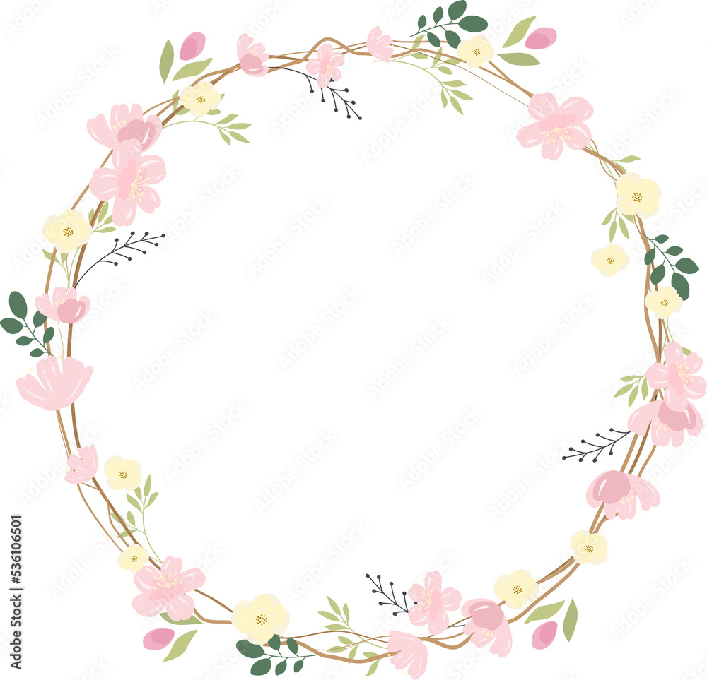 beautiful pink sakura or cheery blossom flower wreath frame