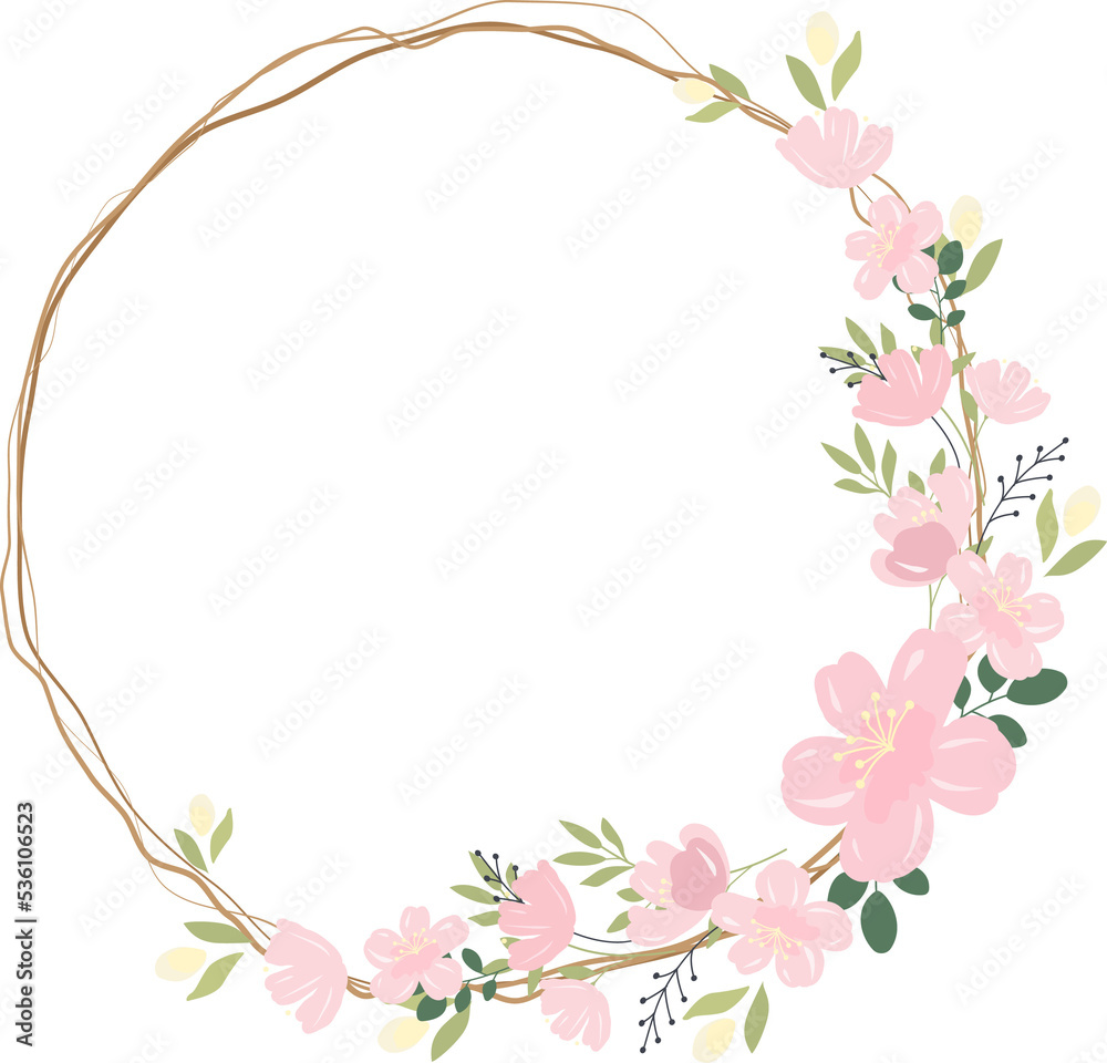 beautiful pink sakura or cheery blossom flower wreath frame