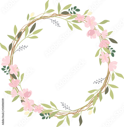 beautiful pink sakura or cheery blossom flower wreath frame © Unchalee