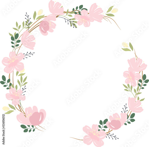 beautiful pink sakura or cheery blossom flower wreath frame