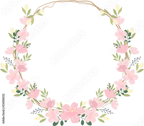 beautiful pink sakura or cheery blossom flower wreath frame