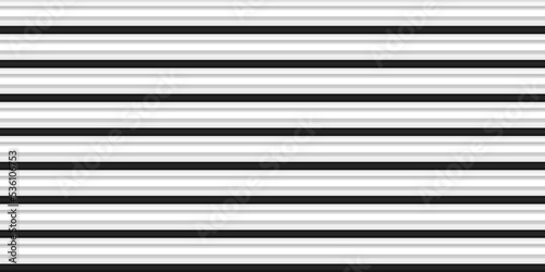 Silver horizontal metal texture. Vector aluminium siding seamless pattern. Zinc roof material. Shine chrome wavy panel. Rainproof wall tile. Urban outside facade material. Striped iron background