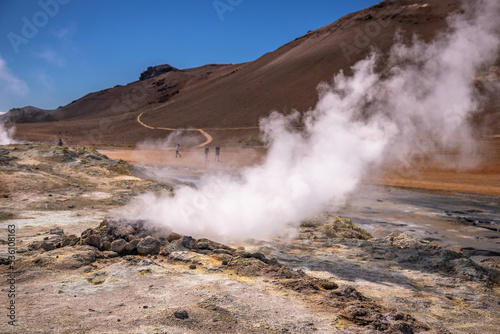 Exposure of Hverir, one of the most active geothermal areas in all of Iceland. Know for its ochre coloured landscapes and the numerous fumaroles and boiling mud pools dotted over its moon-like terrain