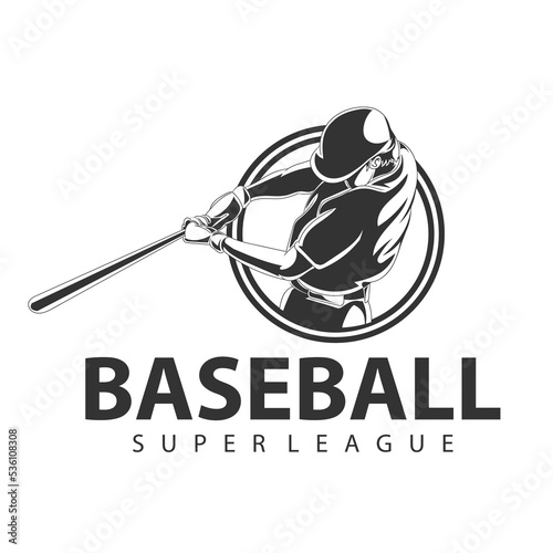 Vector illustration logo of a baseball player hitting the ball.