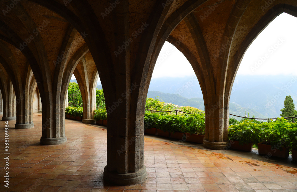 Gorgeous colonnade at Villa Cimbrone in Ravello, Italy