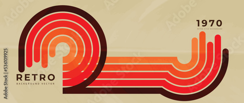 Abstract retro 70s background vector. Colorful vintage 1970 stylish wallpaper with lines, stripes, curve, circle shapes. Illustration design suitable for poster, banner, decorative, wall art. 