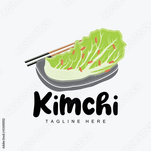 Kimchi Logo Design, Korean Traditional Food Vector, Cabbage Green Vegetable Logo Illustration, Company Brand Icon