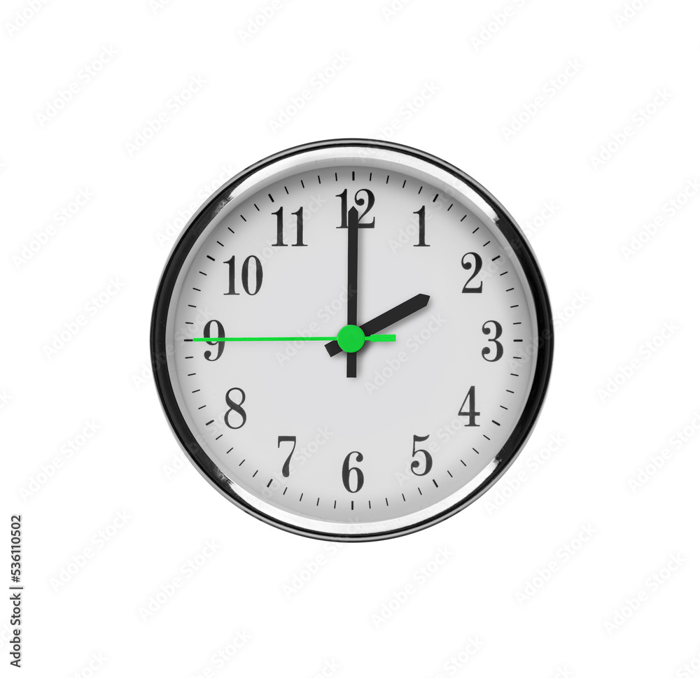 White wall clock isolated on white background. Two o'clock in the afternoon or night. White wall clock isolated on white background. Two o'clock in the afternoon or night.