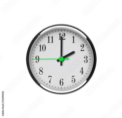White wall clock isolated on white background. Two o'clock in the afternoon or night.