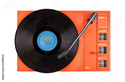 Vintage seventies orange record player photo