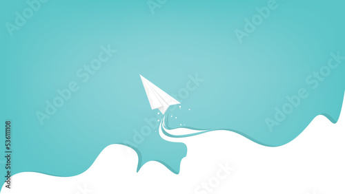 white paper airplane flying on blue sky and cloud. target increase design concept. vector illustration of paper airplane 