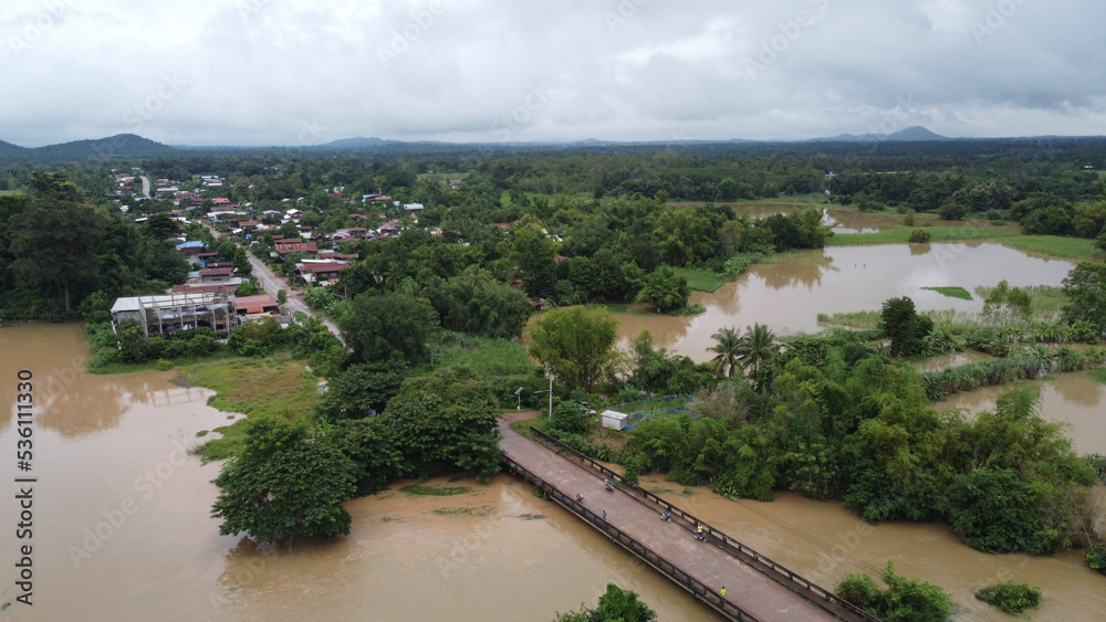 aerial view of flooded land