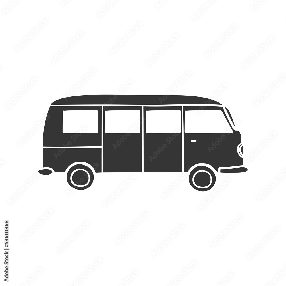 Retro Van Icon Silhouette Illustration. Transport Vector Graphic Pictogram Symbol Clip Art. Doodle Sketch Black Sign.