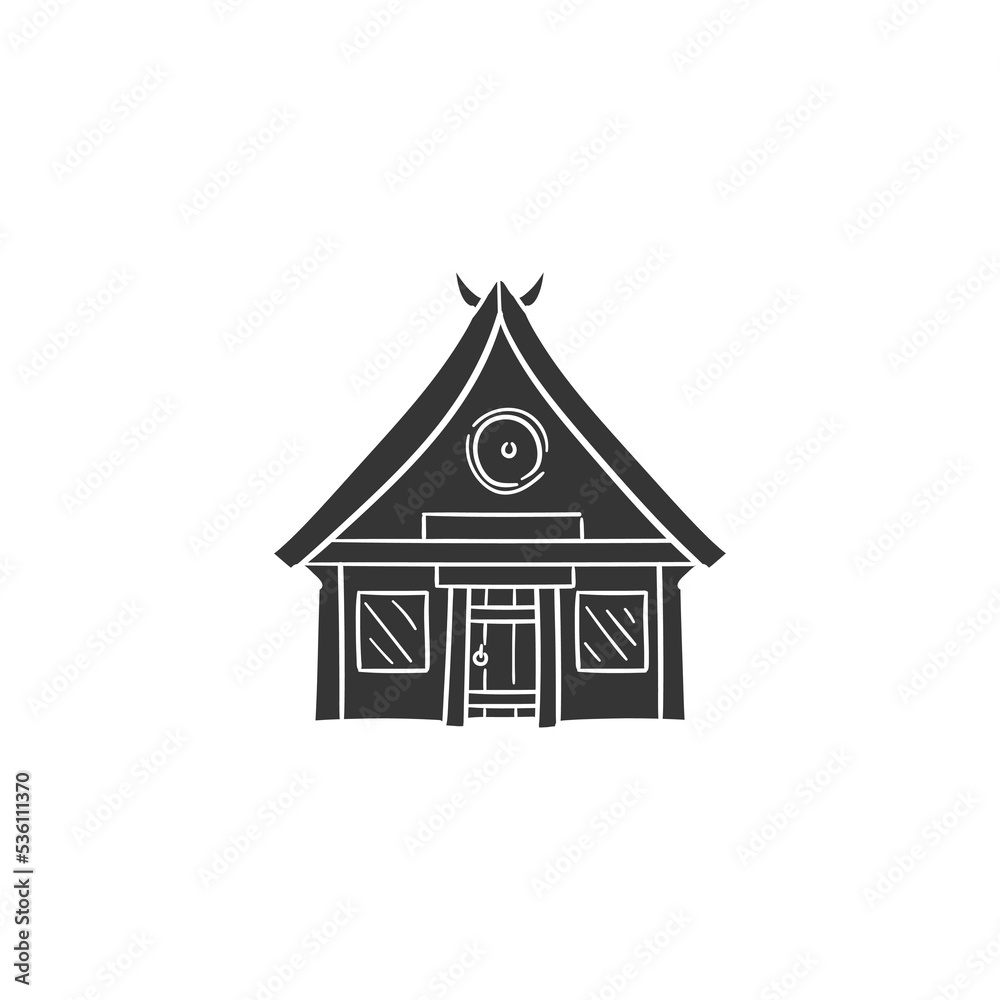 Traditional Building Icon Silhouette Illustration. Nordic Vector Graphic Pictogram Symbol Clip Art. Doodle Sketch Black Sign.