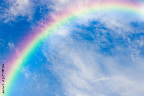 A beautiful rainbow in blue sky background with copy space. 2