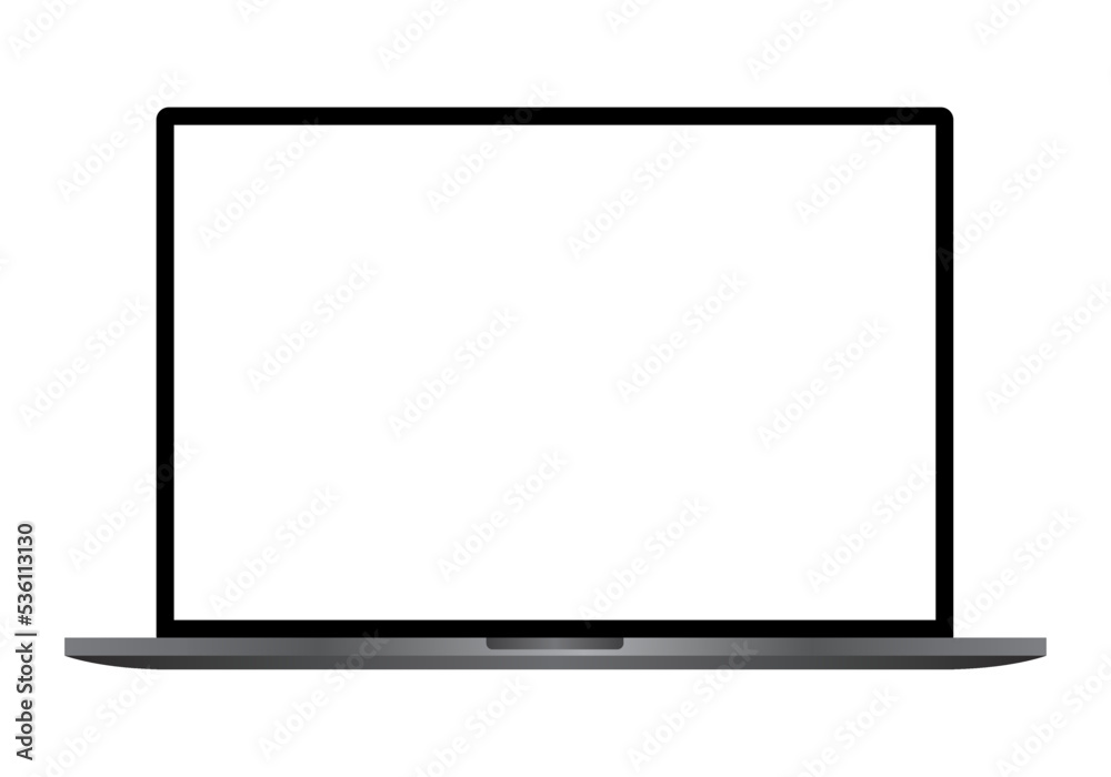 Modern laptop in front  isolated on a white background.