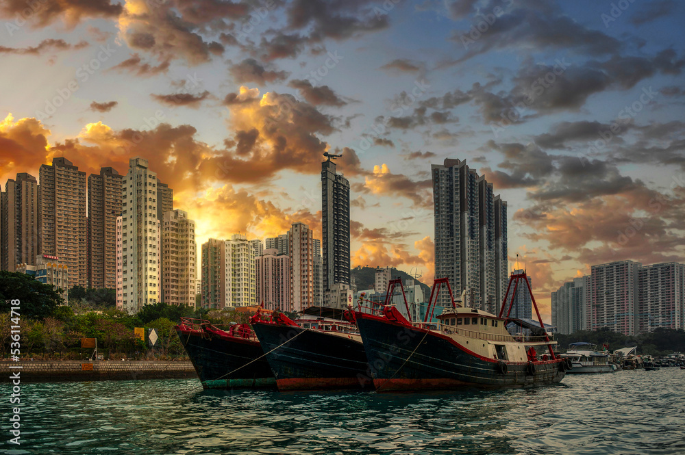 Fototapeta premium Fishing village in Aberdeen, Hong Kong