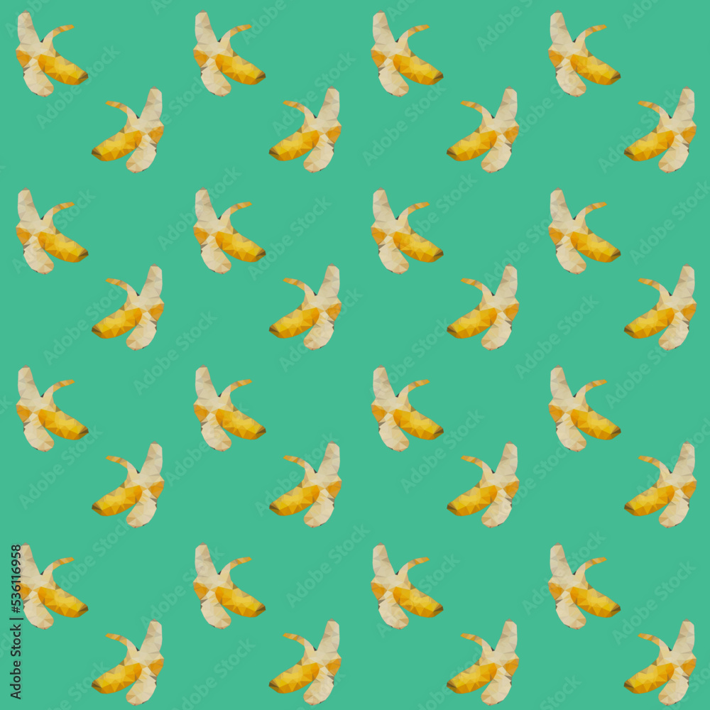 Seamless pattern of banana in low poly style. Repeating background vector for summer fabric, decoration, backdrop, textile, wallpaper and fashion design. Seamless pattern of banana in low poly style. Repeating background vector for summer fabric, decoration, backdrop, textile, wallpaper and fashion design.