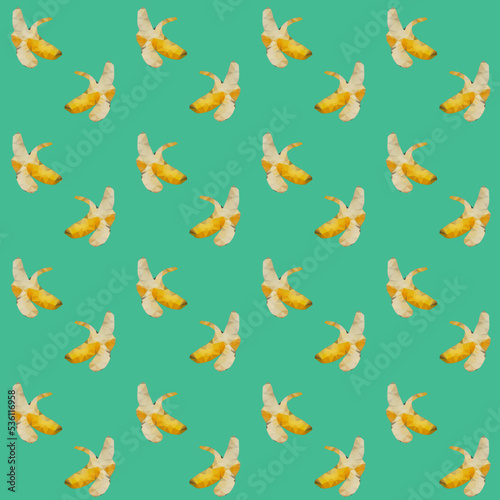 Seamless pattern of banana in low poly style. Repeating background vector for summer fabric, decoration, backdrop, textile, wallpaper and fashion design.