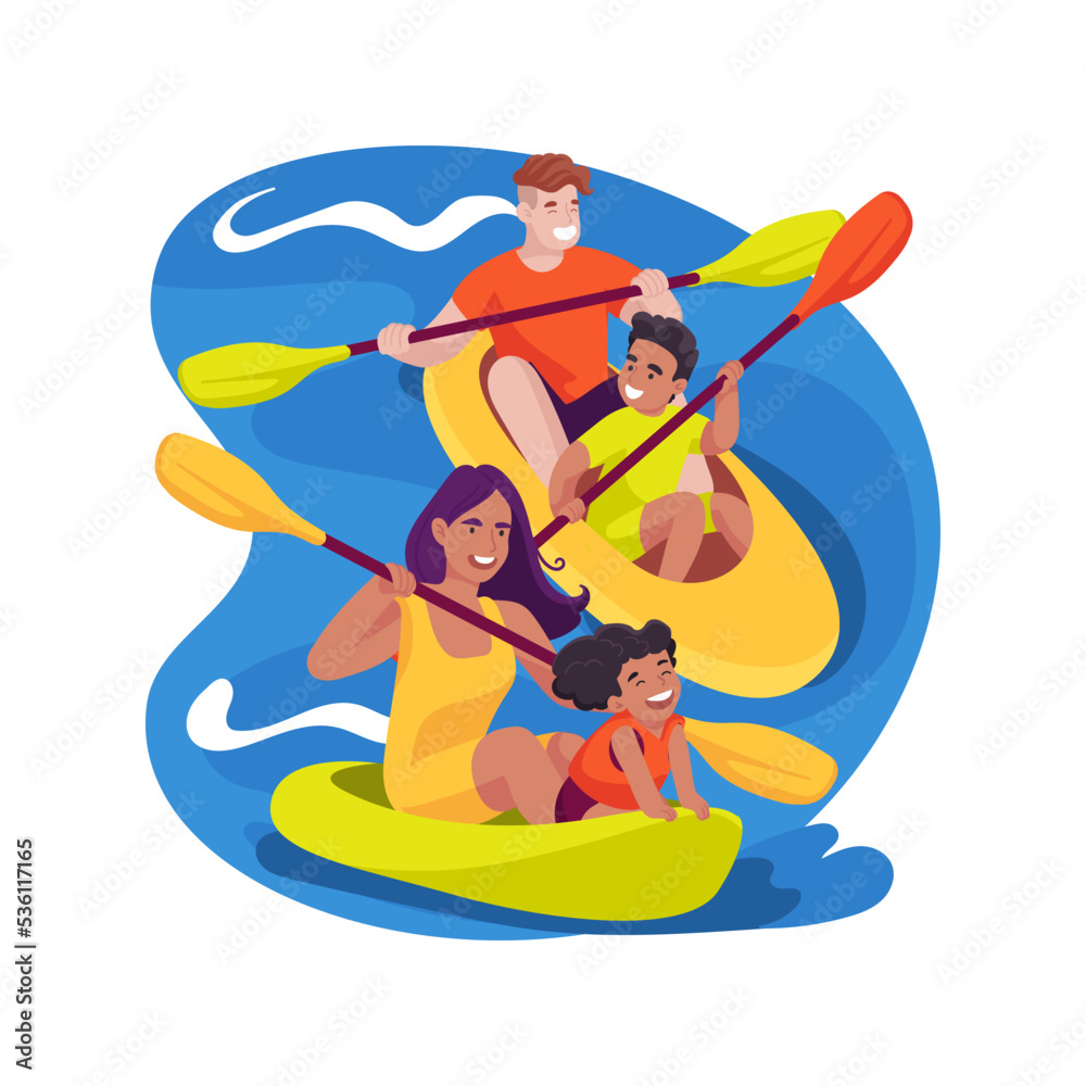 Caribbean kayaking isolated cartoon vector illustration.