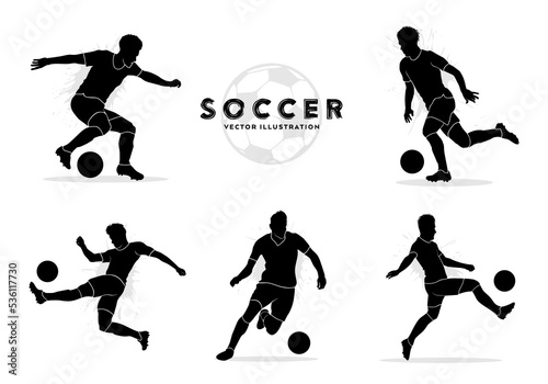 Silhouettes collection of football players isolated on a white background. Vector illustration