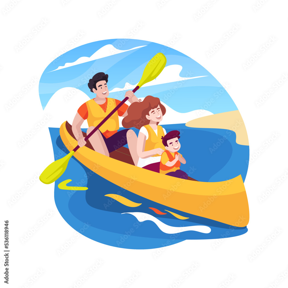 Canoeing isolated cartoon vector illustration.