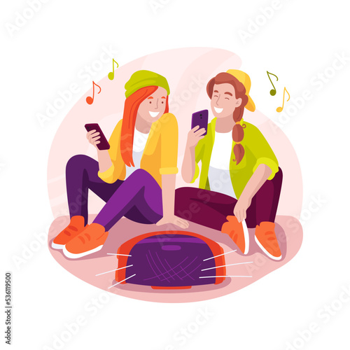 Sharing music with friends isolated cartoon vector illustration.