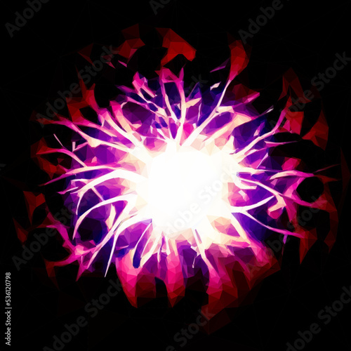 Energy made visible. In the middle is the bright and hot centre. Towards the outside it becomes cooler and the colours darker. Vector in Low Poly Art. 