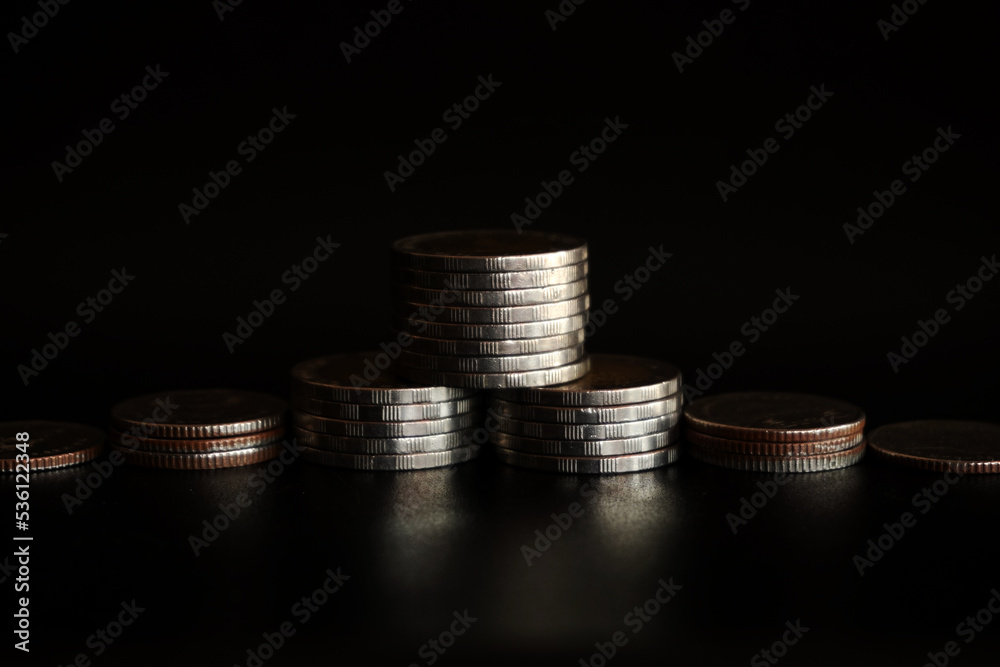 custom made wallpaper toronto digitalStack of coins on black background, Saving money concept