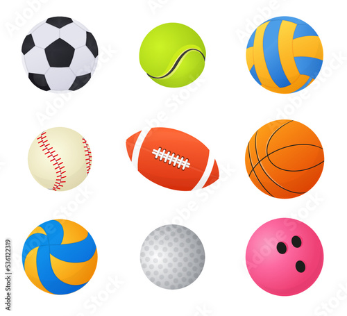 Sport balls for games - flat design style objects set