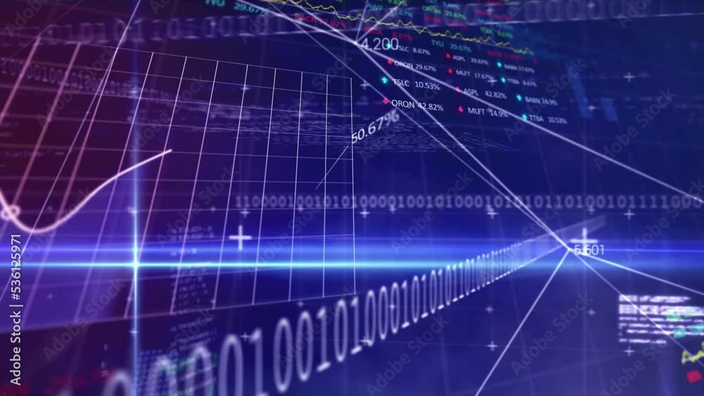Animation of data processing with network of connections on blue background Animation of data processing with network of connections on blue background