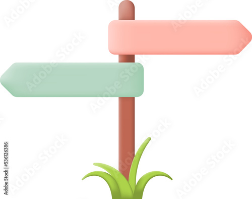 Signpost with Grass Isolated on Transparent Background. 3D illustration