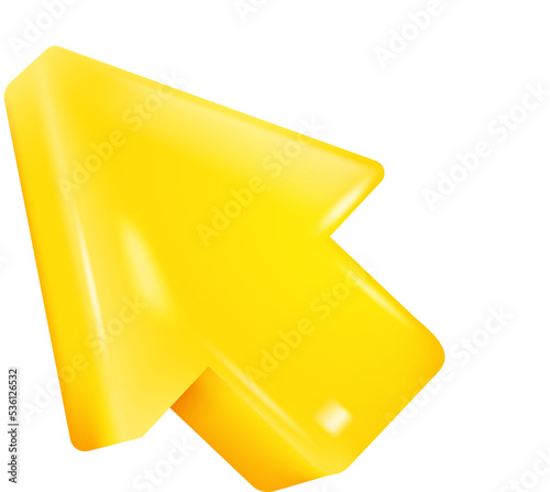 Yellow Cursor Pointer Arrow Isolated on Transparent Background. 3D illustration