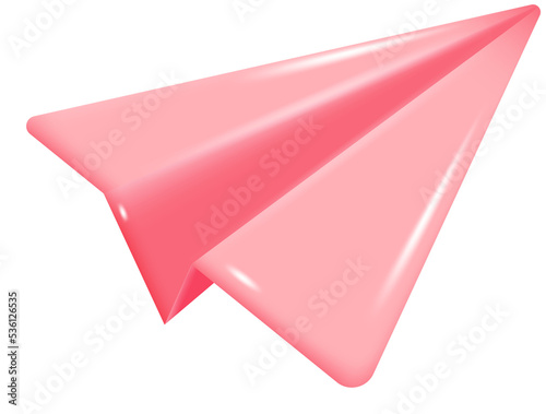 Pink Paper Plane Isolated on Transparent Background. 3D illustration