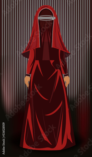 Burka is like a prison. Muslim  woman in burka zippered, banner vector illustration