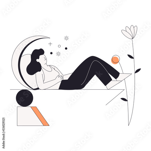 A linear character illustration of resting 